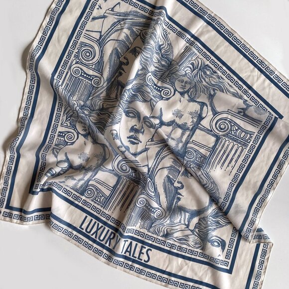 Luxury Tales Made in Greece 100% Silk Square Scarf, Greek Mythology Design 26"